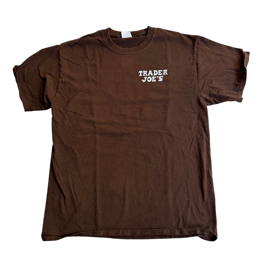 Trader Joe's Crew Employee Graphic T-Shirt Brown Medium Bell Logo Since 1967 Tee